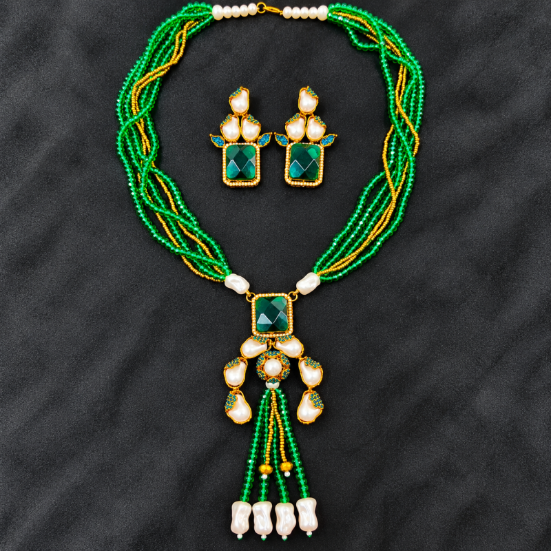 Premium Turkish Crystal and Pearl Necklace Set