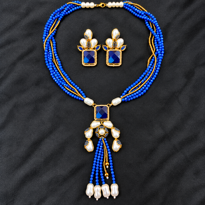 Premium Turkish Crystal and Pearl Necklace Set
