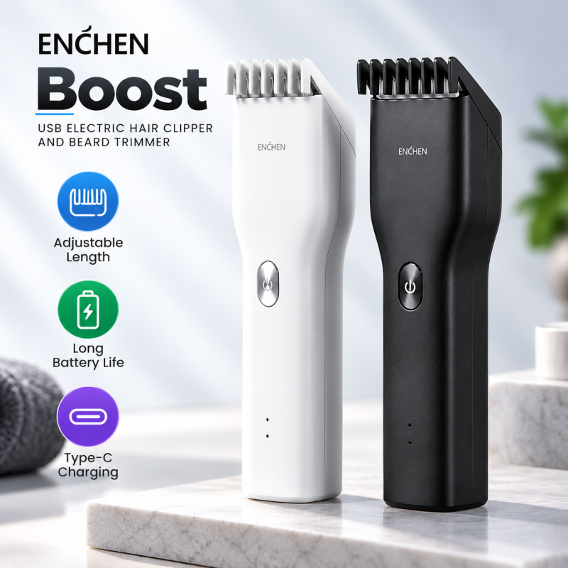 ENCHEN Boost USB Electric Hair Clipper & Beard Trimmer – Type-C Fast Charging, Adjustable Comb & 90 Mins Runtime