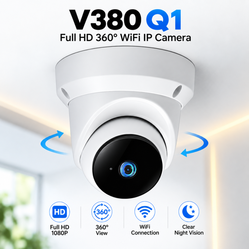 V380 Full HD Q1 360 Degree WiFi IP Security Mini Camera – 3MP Indoor Dome CCTV with Night Vision, Two-Way Audio, Motion Detection & Remote Monitoring
