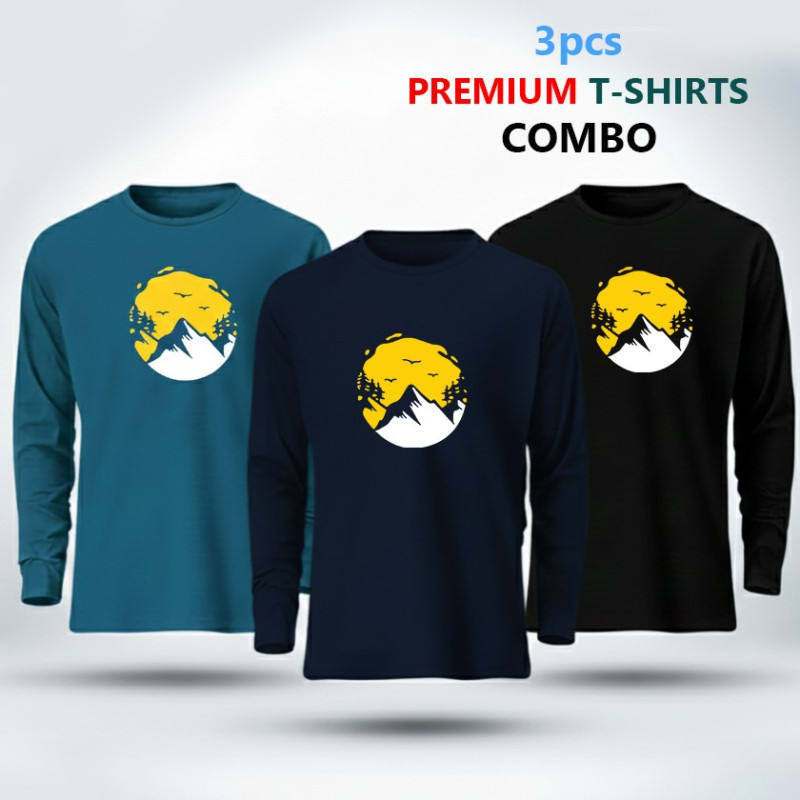 3 pcs Full Sleeve T-Shirt Combo