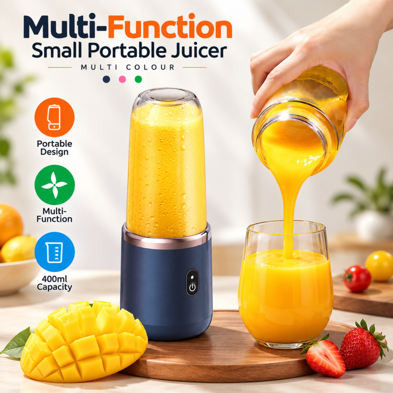 Multi-Function Small Portable USB Juicer – 400ml Dual Cup Rechargeable Smoothie & Protein Shake Maker (Multi-Color)
