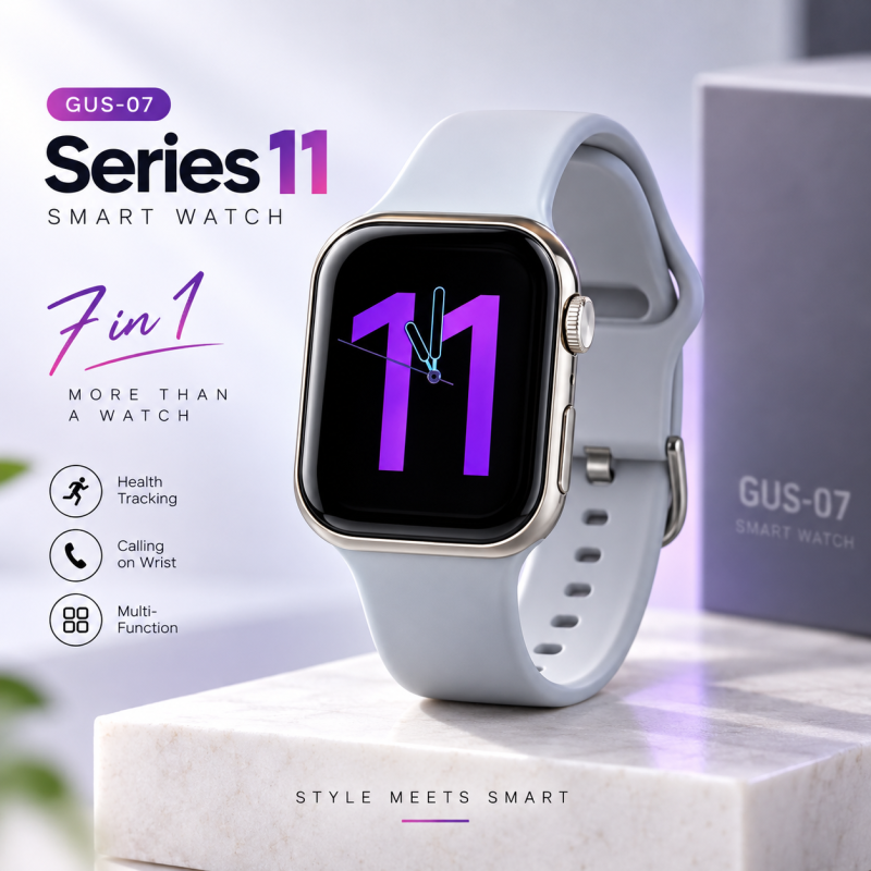 GUS-07 Series 11 AMOLED Smartwatch (7-in-1 Combo) – Vibrant Display, 7 Interchangeable Premium Straps (Silicon, Ocean, Fabric), Bluetooth Notifications & Comprehensive Health Trackers
